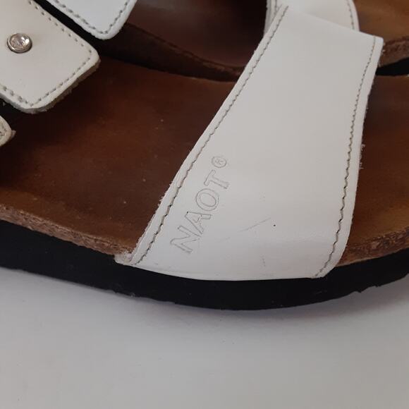 Naot Ashley Rhinestone White Leather Slide Sandals Open Toe Womens 7 Orthotic - Picture 5 of 9